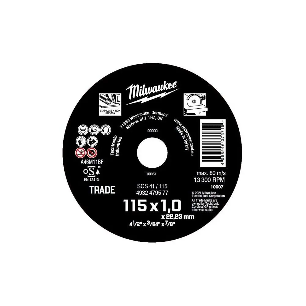 DISCO DE CORTE 115 X 1mm CONTRACTOR milwk 