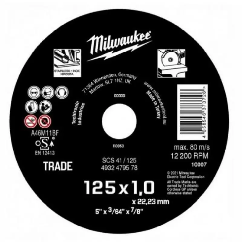 DISCO DE CORTE 125 X 1mm CONTRACTOR milwk